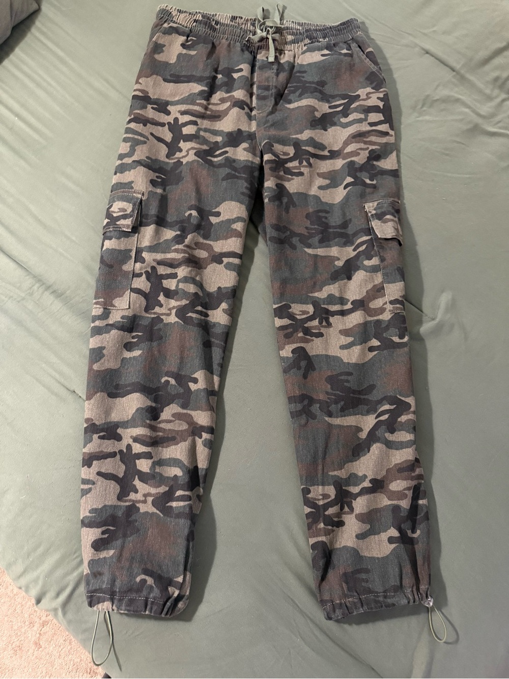 Camo Baggy Cargo Pants Drawstring Waist Adjustable Hem